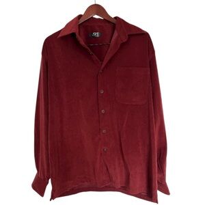 Le 31 Burgundy Oversized Button-Up Shirt Suede-Like Soft Fabric Men’s M